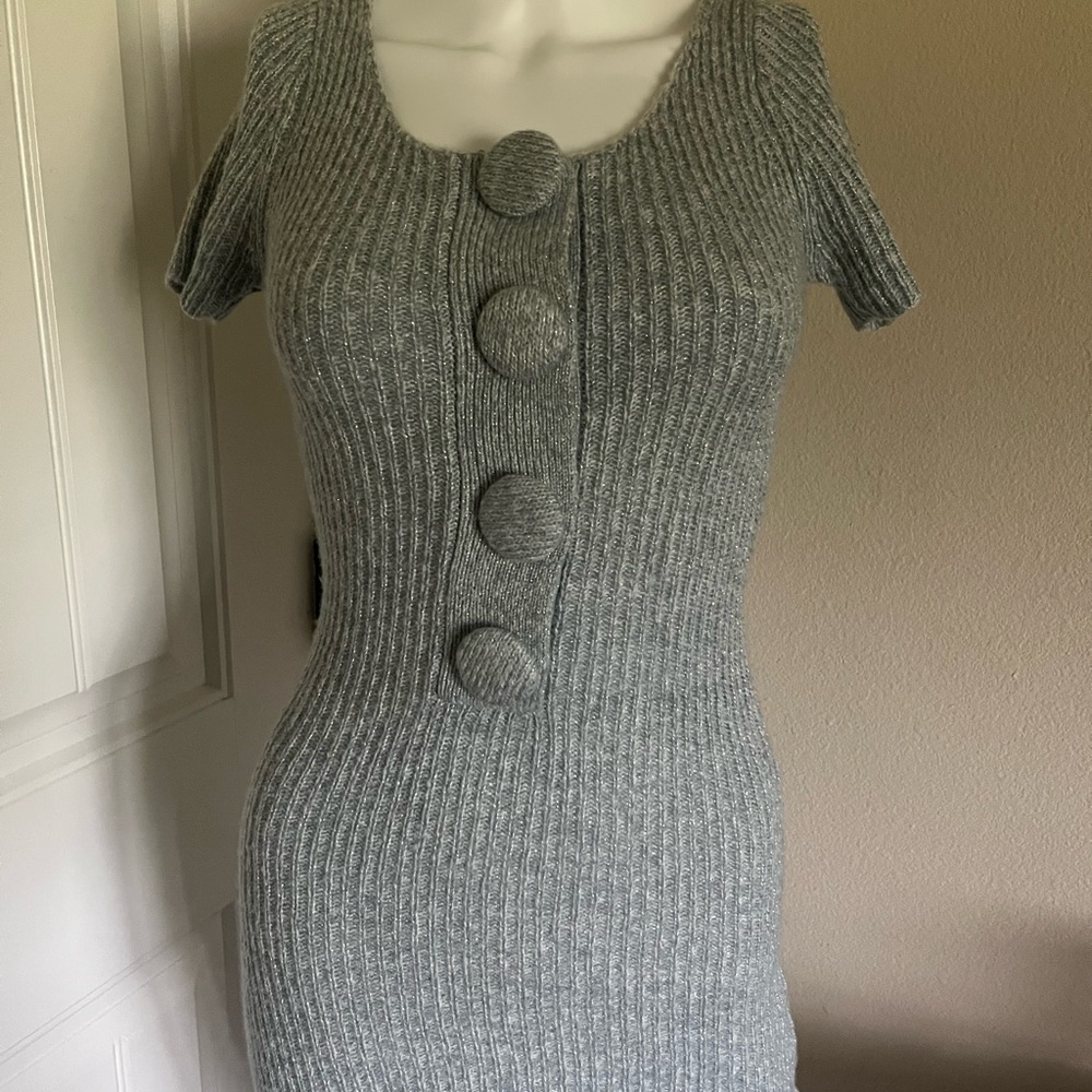 Vintage Y2K Grey Knit Sparkly Sweater Mini Dress